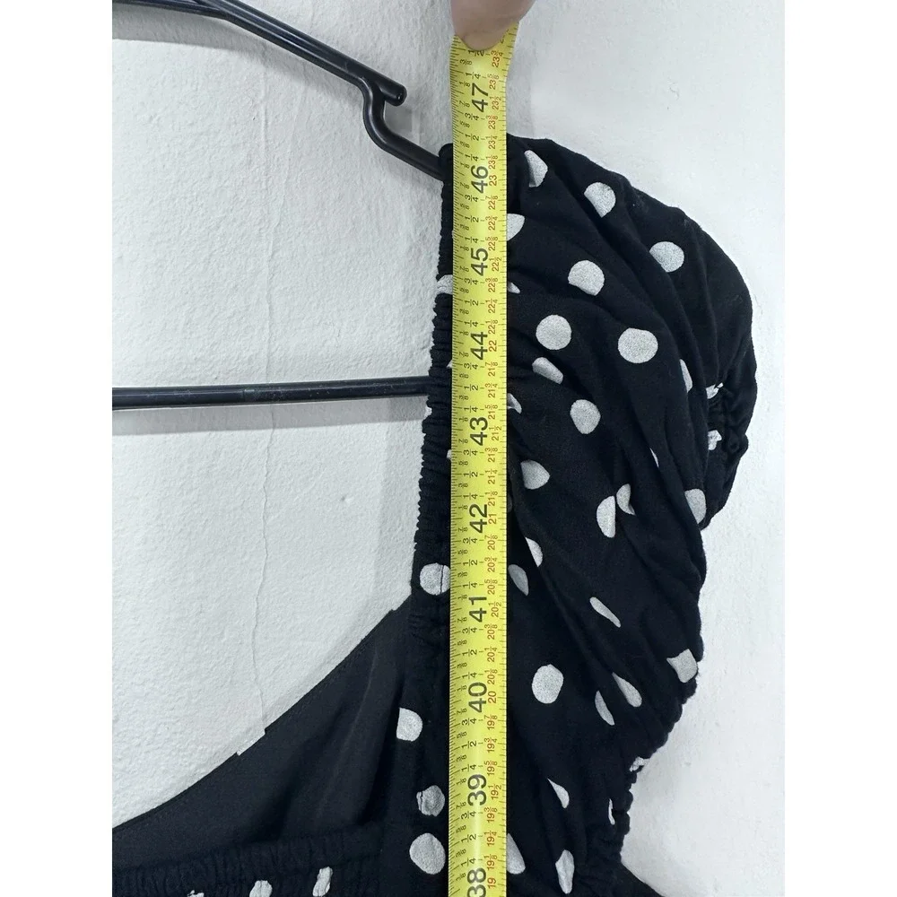 Coquette Puff Sleeve MEDIUM Black White Polka Dot 40s Style Midi Sun‎ Dress